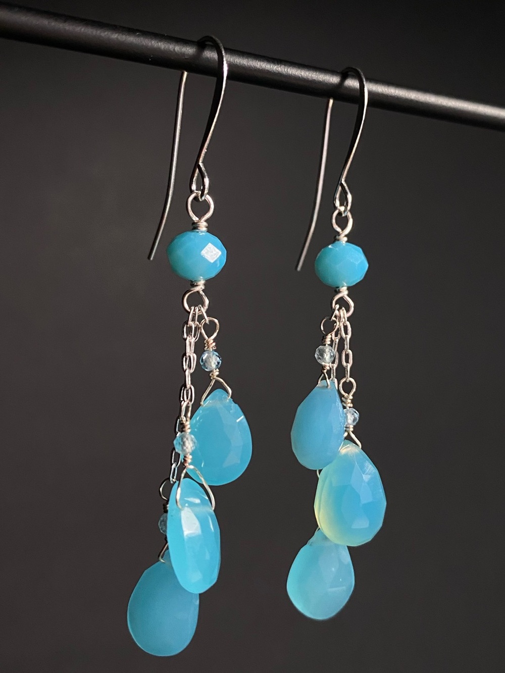 Chalcedony and Blue Swiss Topaz Dangle Earrings